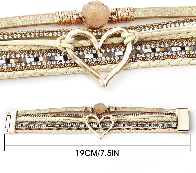 Suyi Multilayer Leather Wrap Bracelet Heart-Shape Wide Cuff Bracelets for Women - Image 5